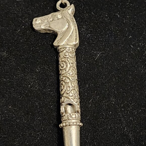 1928 Jewelry Pewter Horse Head Whistle Pendant Necklace - Picture 1 of 8